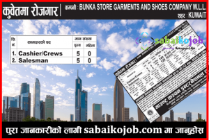 Read more about the article Job for Cashier/Crews, Salesman at Kuwait